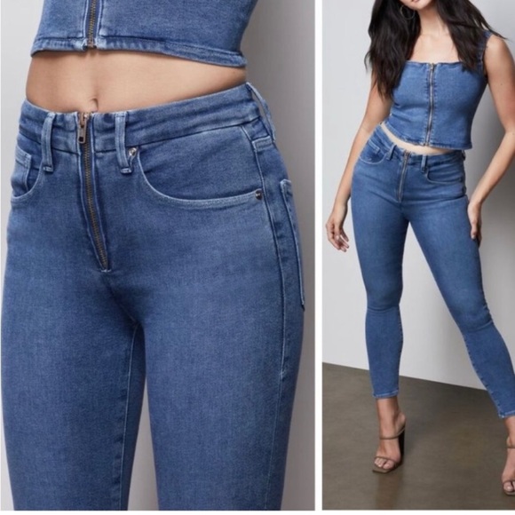 Good American Good Waist Skinny Jeans Size 28 Exposed Front Zipper High Rise - Picture 2 of 10